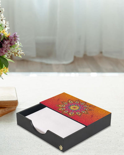 Elegant Mandala Design Black Napkin Holder | 8 x 2 inches