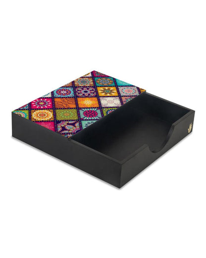 Vibrant Multi Mandala Design Black Napkin Holder | 8 x 2 inches