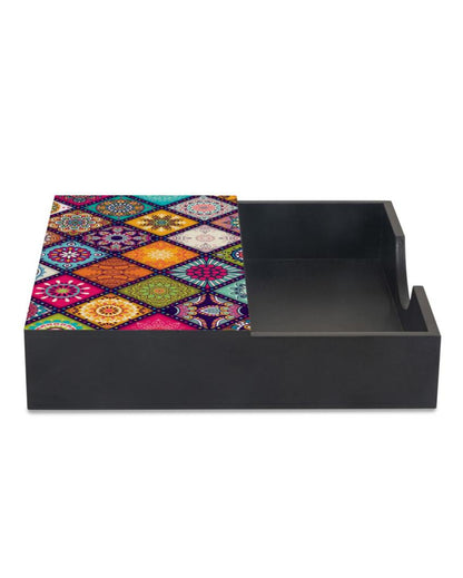 Vibrant Multi Mandala Design Black Napkin Holder | 8 x 2 inches