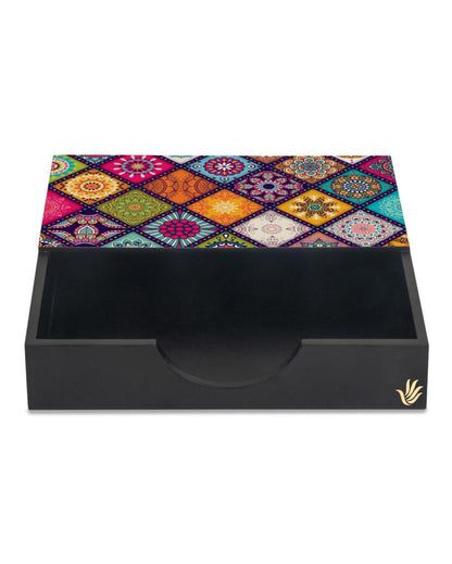 Vibrant Multi Mandala Design Black Napkin Holder | 8 x 2 inches