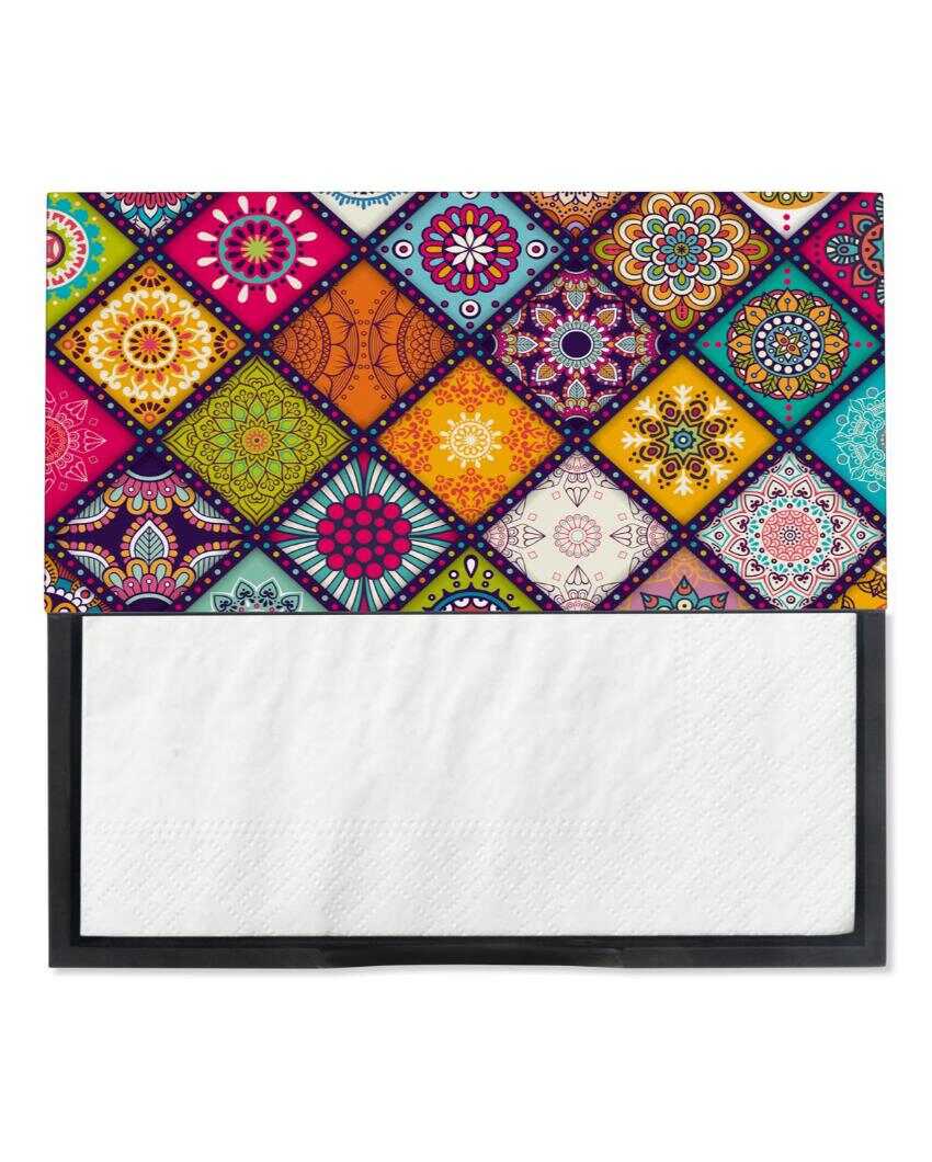 Vibrant Multi Mandala Design Black Napkin Holder | 8 x 2 inches