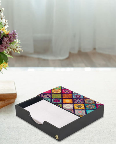 Vibrant Multi Mandala Design Black Napkin Holder | 8 x 2 inches