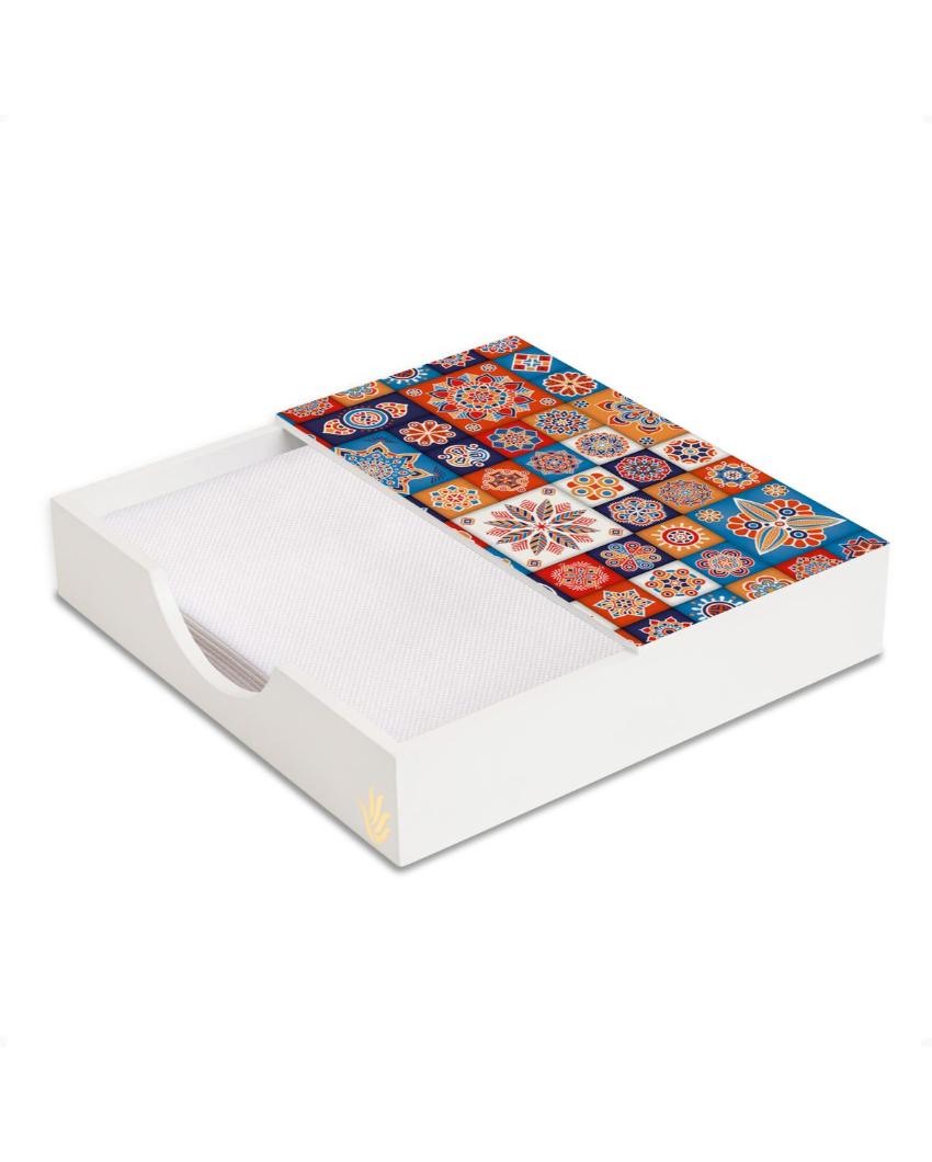 Charming Floral Tiles Design White Napkin Holder | 8 x 2 inches