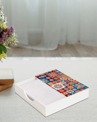 Charming Floral Tiles Design White Napkin Holder | 8 x 2 inches