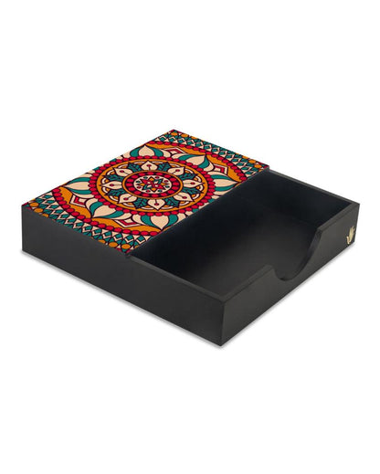 Timeless Mandala Design Black Napkin Holder | 8 x 2 inches