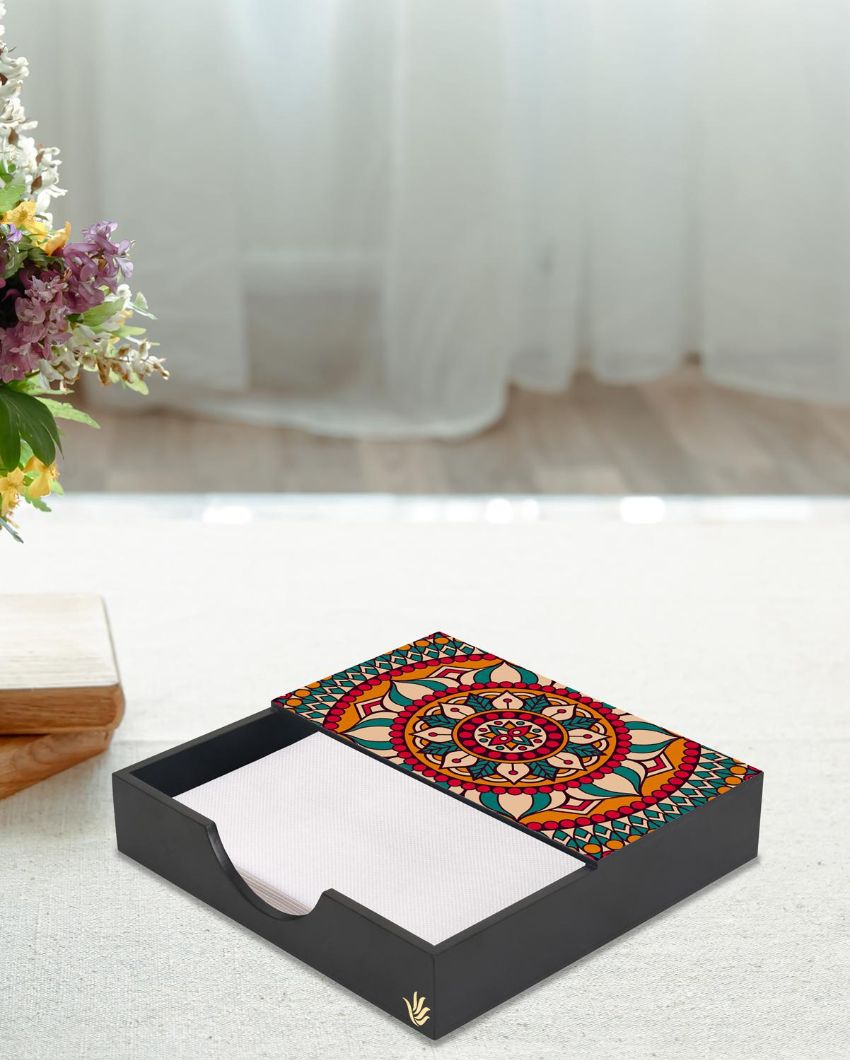 Timeless Mandala Design Black Napkin Holder | 8 x 2 inches