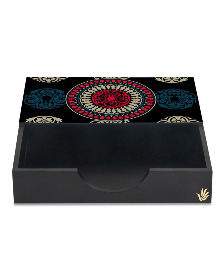 Classic Mandala Design Black Napkin Holder | 8 x 2 inches