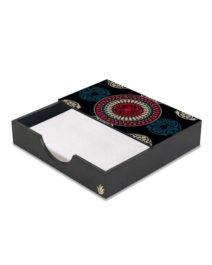 Classic Mandala Design Black Napkin Holder | 8 x 2 inches