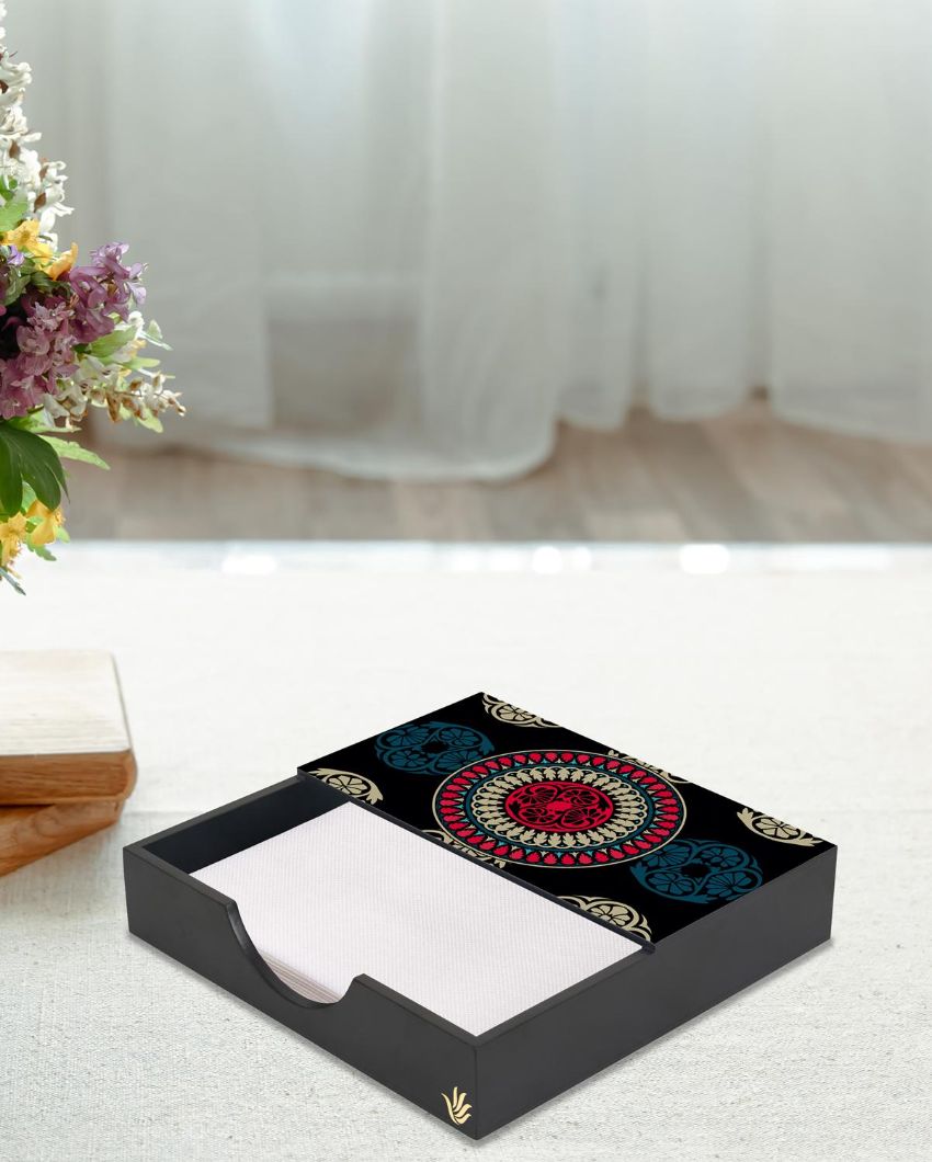 Classic Mandala Design Black Napkin Holder | 8 x 2 inches