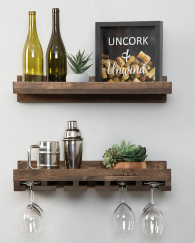 Rustic Mango Wood Wall Mount Bar