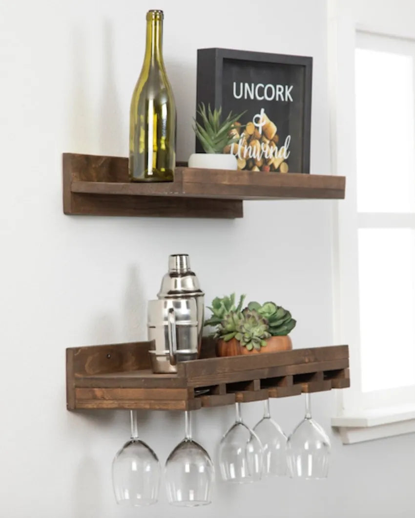 Rustic Mango Wood Wall Mount Bar