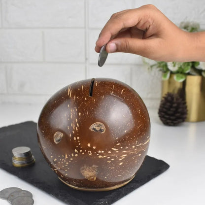 Eco-Friendly Brown Coconut Shell Piggy Bank | 5 x 4 inches