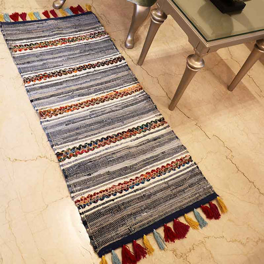 Cotton Chindi Rug | Denim Weived | Carpets For Bathroom | 60x24 Inches Default Title