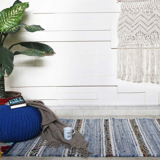 Tribal Contemporary Denim Cotton Carpets | 60x36 Inches Default Title