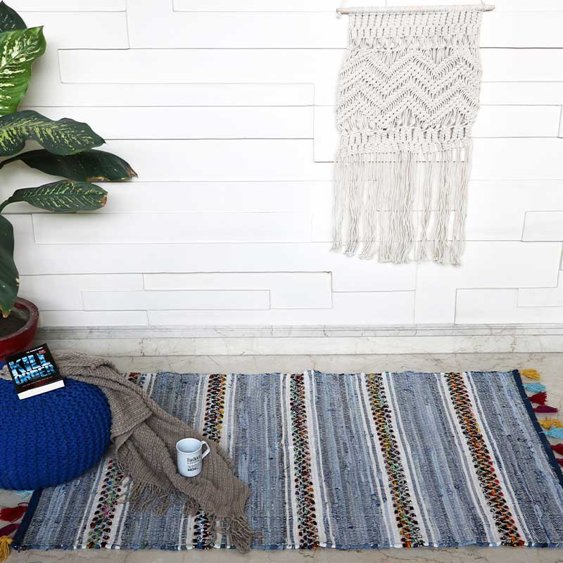 Tribal Contemporary Denim Cotton Carpets | 60x36 Inches Default Title