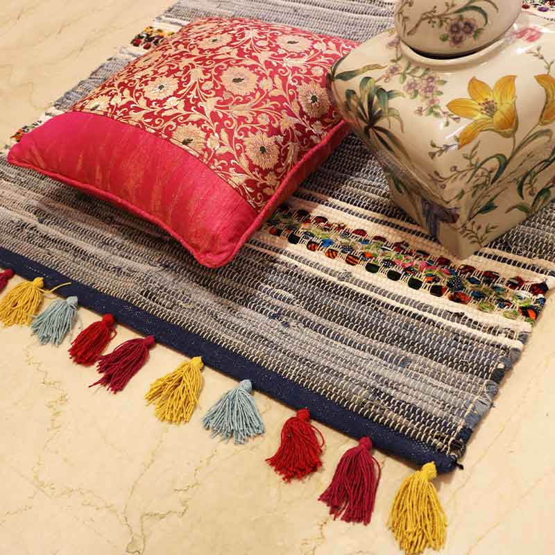 Tribal Contemporary Denim Cotton Carpets | 60x36 Inches Default Title