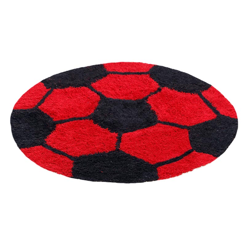 Football Design Kids Cotton Round Bathmats | 24x24 Inch Red