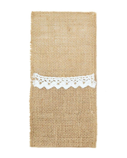 Jute Cutlery Holders Pocket With Lace | Set of 6 | 6 x 3 inches