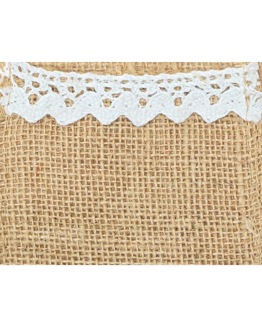 Jute Cutlery Holders Pocket With Lace | Set of 6 | 6 x 3 inches