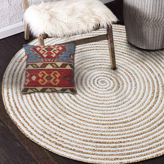 Round Dust Proof Handmade Jute Cotton Rug Carpets 48 Inches