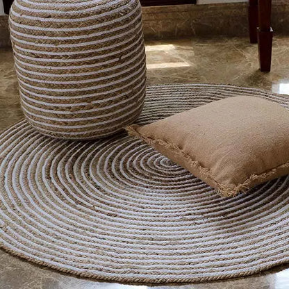 Round Dust Proof Handmade Jute Cotton Rug Carpets 48 Inches