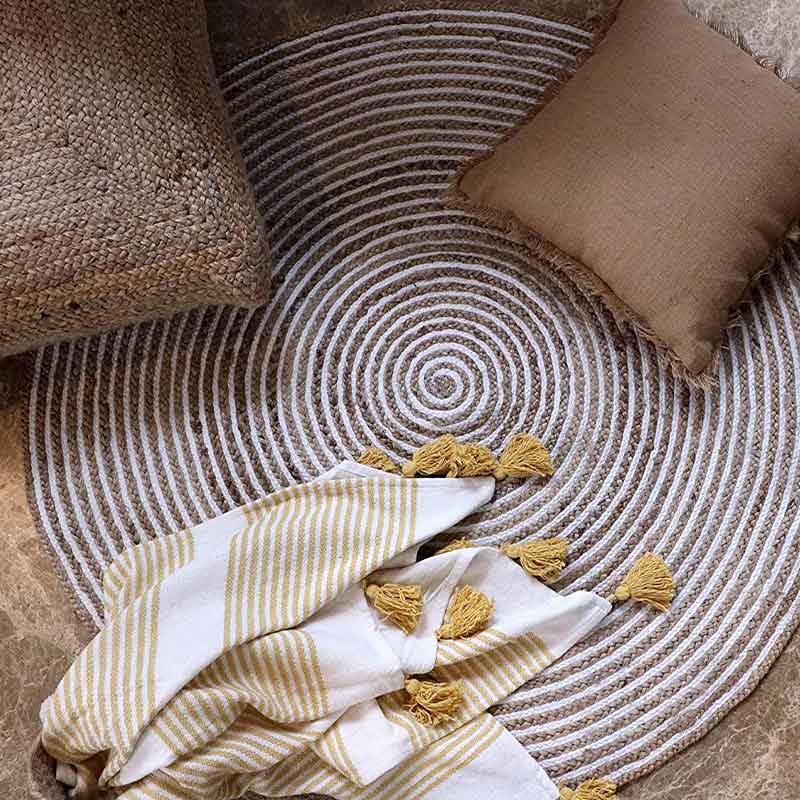 Round Dust Proof Handmade Jute Cotton Rug Carpets 48 Inches