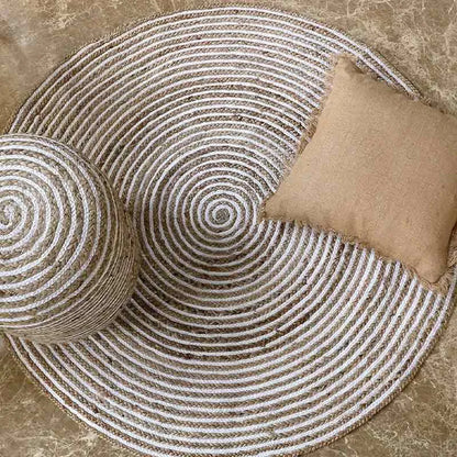 Round Dust Proof Handmade Jute Cotton Rug Carpets 48 Inches