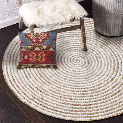 Round Dust Proof Handmade Jute Cotton Rug Carpets 36 Inches