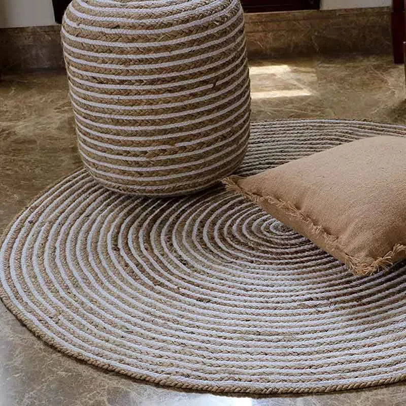 Round Dust Proof Handmade Jute Cotton Rug Carpets 36 Inches