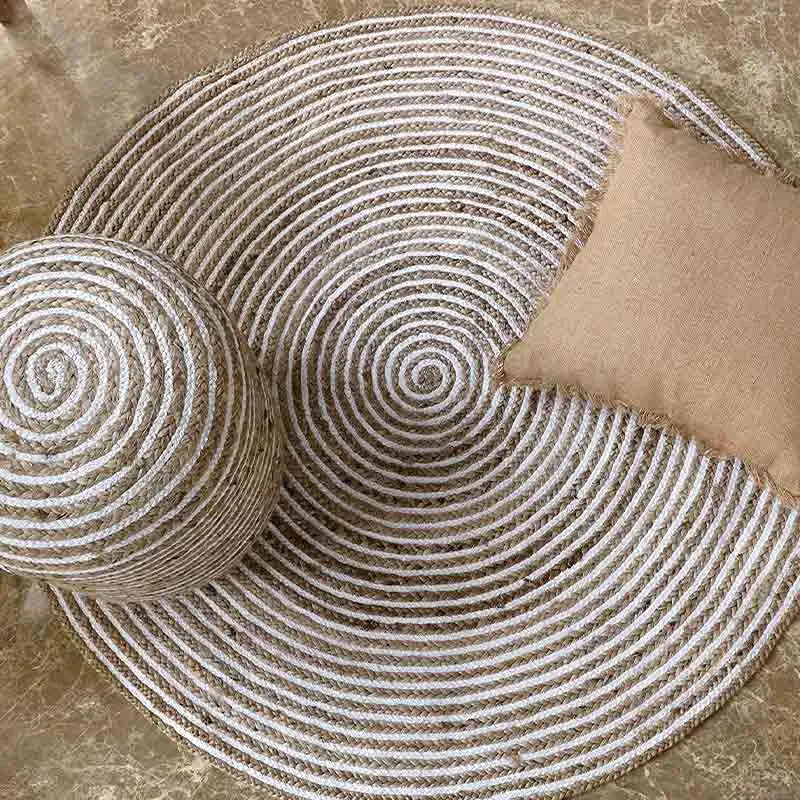 Round Dust Proof Handmade Jute Cotton Rug Carpets 36 Inches