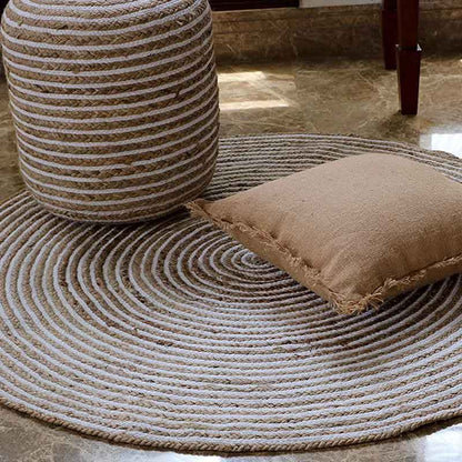 Round Dust Proof Handmade Jute Cotton Rug Carpets 36 Inches