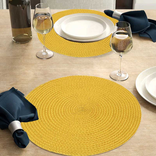 Round Polyester Braided Round Placemats Side Table Mats | 15 INCH Yellow