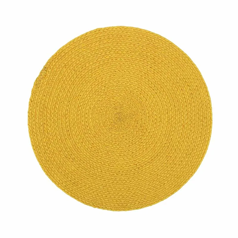 Round Polyester Braided Round Placemats Side Table Mats | 15 INCH Yellow