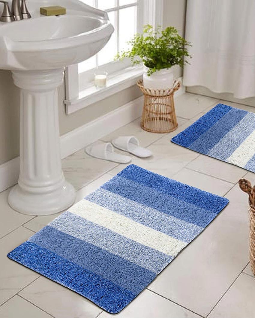 Cotton Striped Non-Slip Water Absorbent Bathmats | Set of 2  | 16 x 24 inches