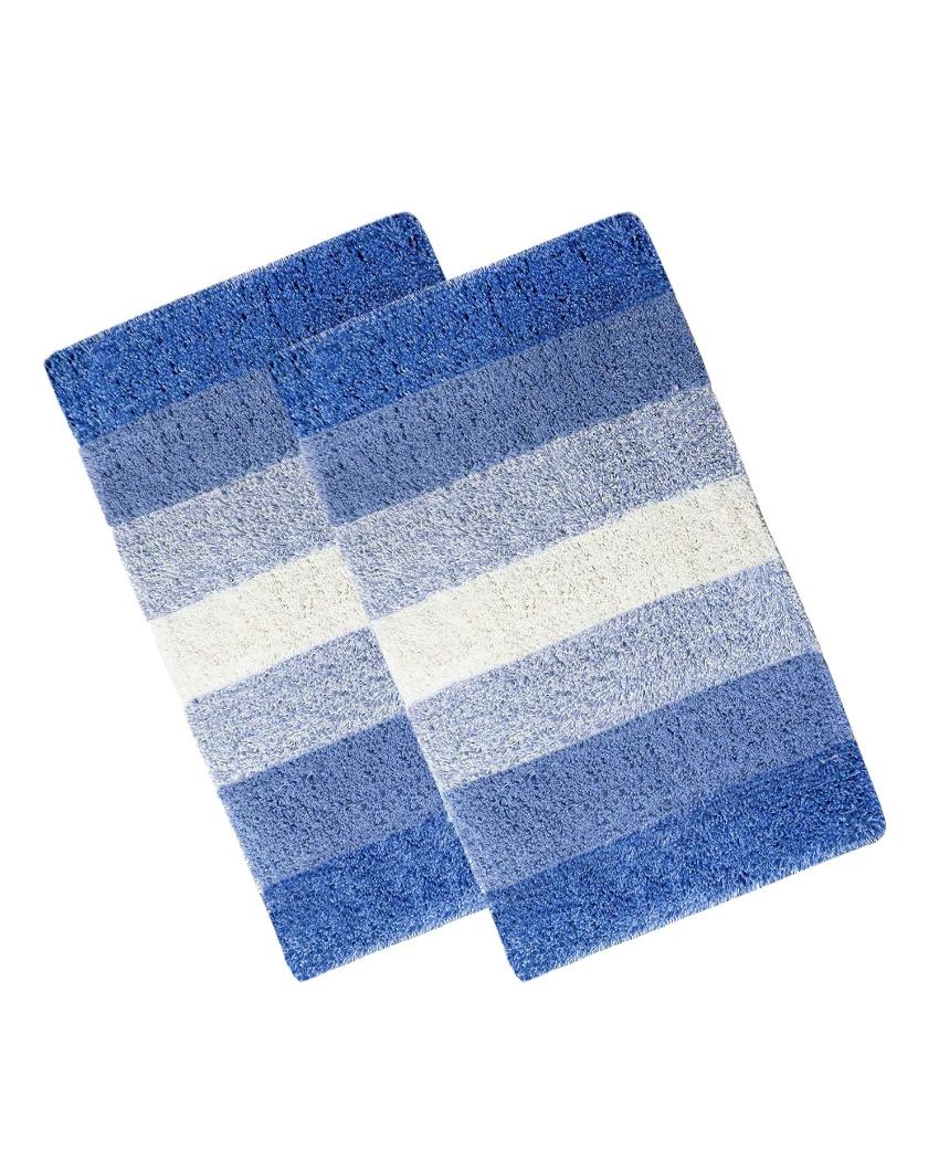 Cotton Striped Non-Slip Water Absorbent Bathmats | Set of 2  | 16 x 24 inches