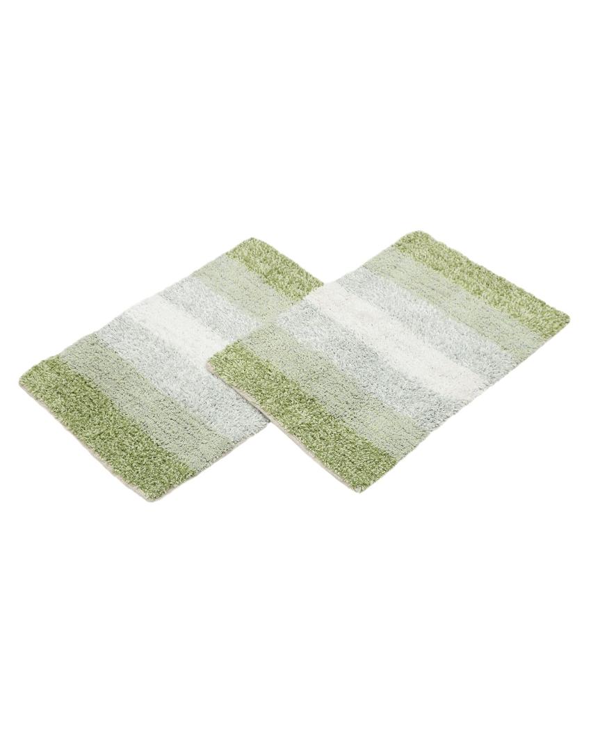 Cotton Striped Non-Slip Water Absorbent Bathmats | Set of 2  | 16 x 24 inches