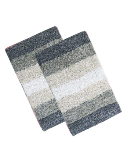 Trendy Grey Cotton Stripes Bath Mats | Set Of 2 | 24 x 16 Inches