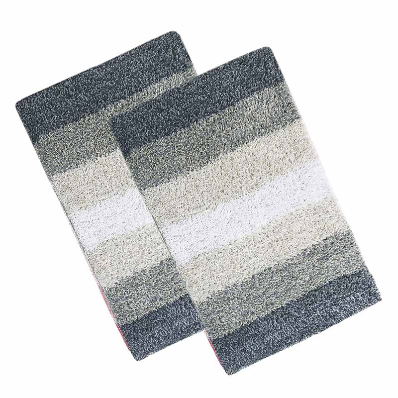 Trendy Grey Cotton Stripes Bathmats Pack Of 2 | 24x15 Inches Default Title