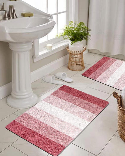 Cotton Striped Non-Slip Water Absorbent Bathmats | Set of 2  | 16 x 24 inches