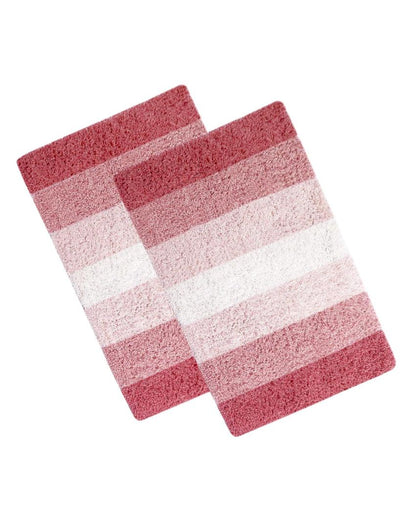 Cotton Striped Non-Slip Water Absorbent Bathmats | Set of 2  | 16 x 24 inches