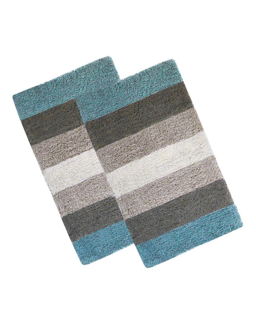 Cotton Striped Non-Slip Water Absorbent Bathmats | Set of 2  | 16 x 24 inches