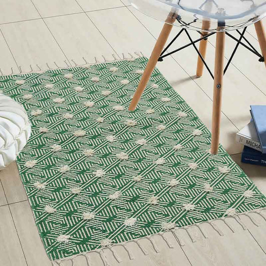 Printed Green Handmade Cotton Carpet Mat Default Title