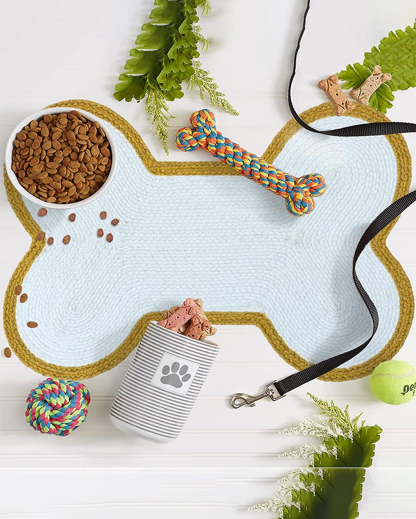 Solid Braided Polyester Bone Design Pet's Mat | 16 x 24 inches