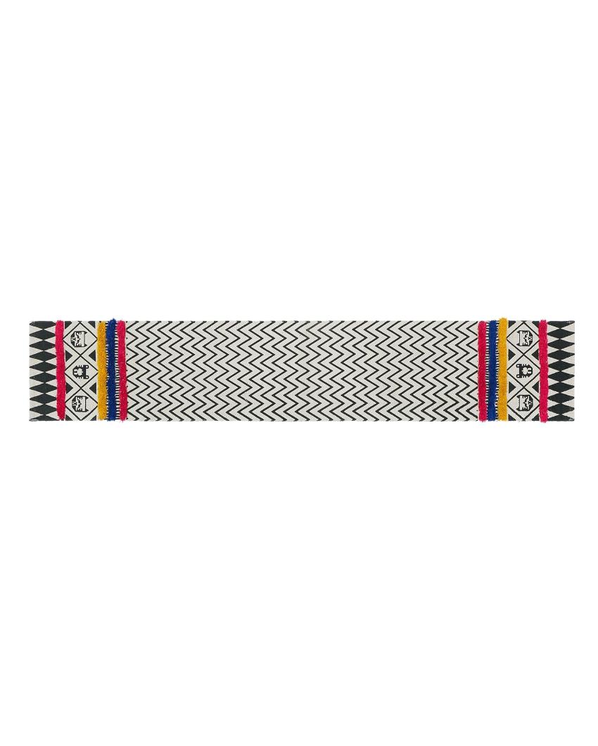 Hand Woven Striped Design Cotton Tufted Table Runner | 72 x 13 inches