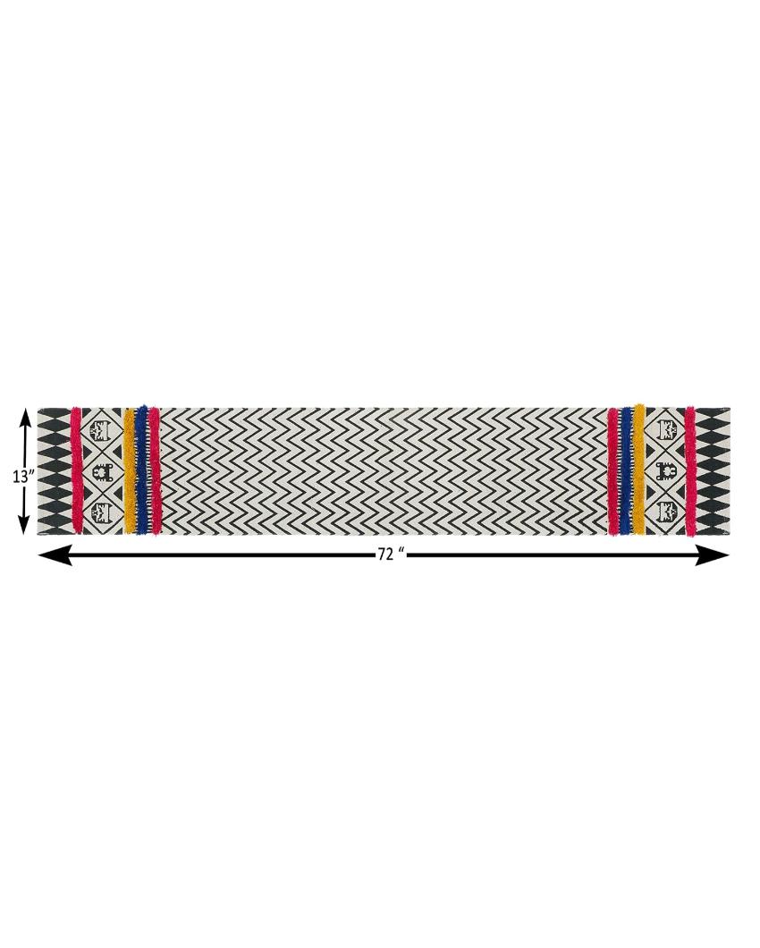 Hand Woven Striped Design Cotton Tufted Table Runner | 72 x 13 inches