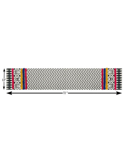 Hand Woven Striped Design Cotton Tufted Table Runner | 72 x 13 inches