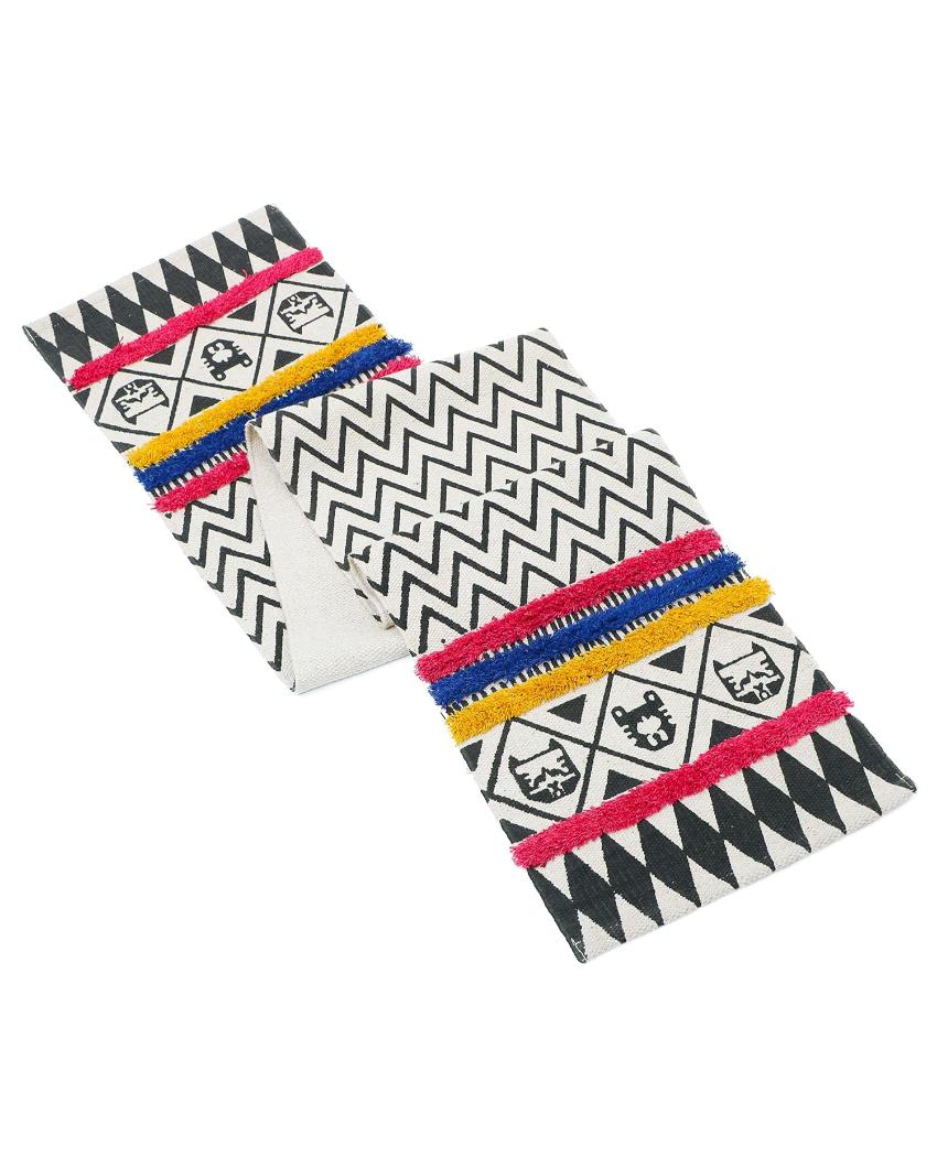 Hand Woven Striped Design Cotton Tufted Table Runner | 72 x 13 inches