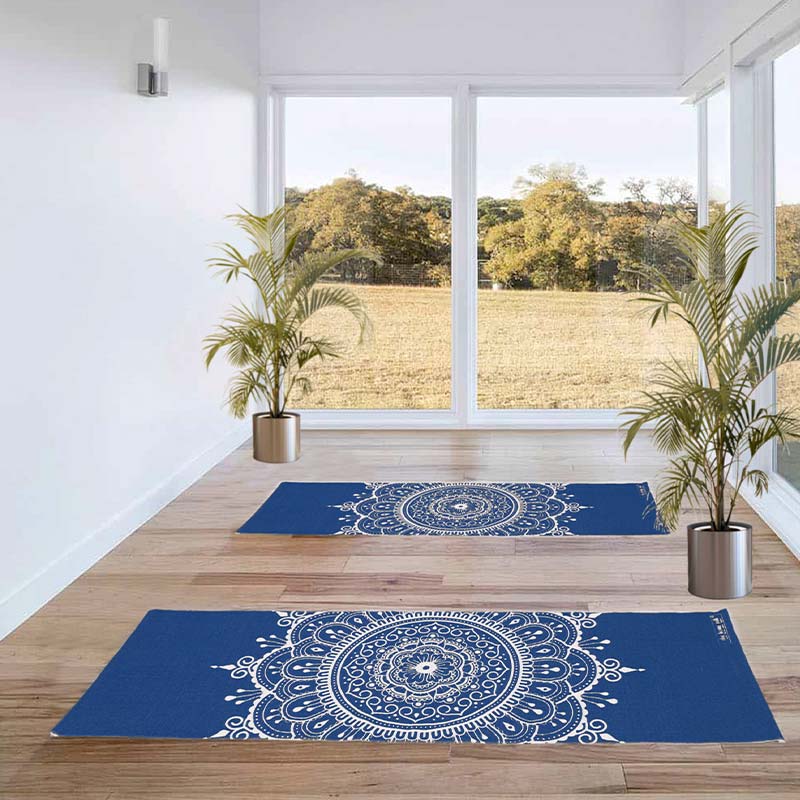 Handmade Yoga Mat | Thick Exercise Workout Mats | 71x24 Inches Blue
