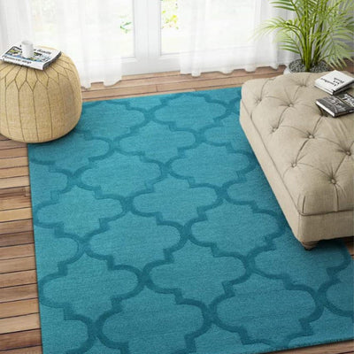 Moroccan Hand Tufted Wool Carpet Exotic Patterns| Blue | 5 x 8 Feet