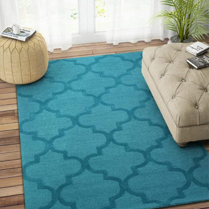 Moroccan Hand Tufted Wool Carpet Exotic Patterns| Blue | 5 x 8 Feet